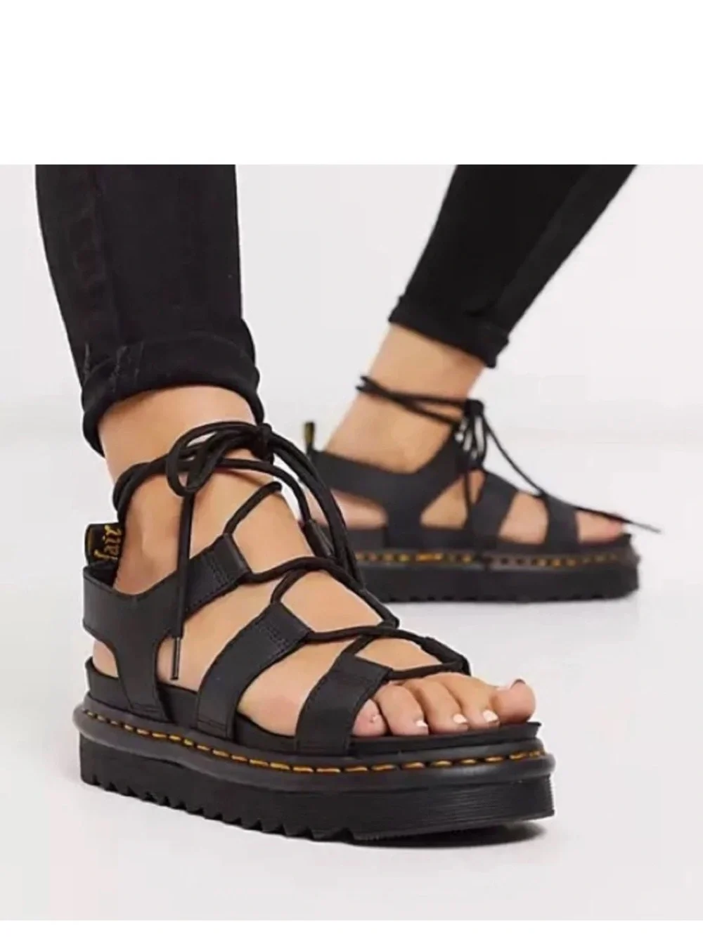 Dr Martens Nartilla Black Gladiator Sandals Women's Sz 37 / 6  Hydro Leather NEW